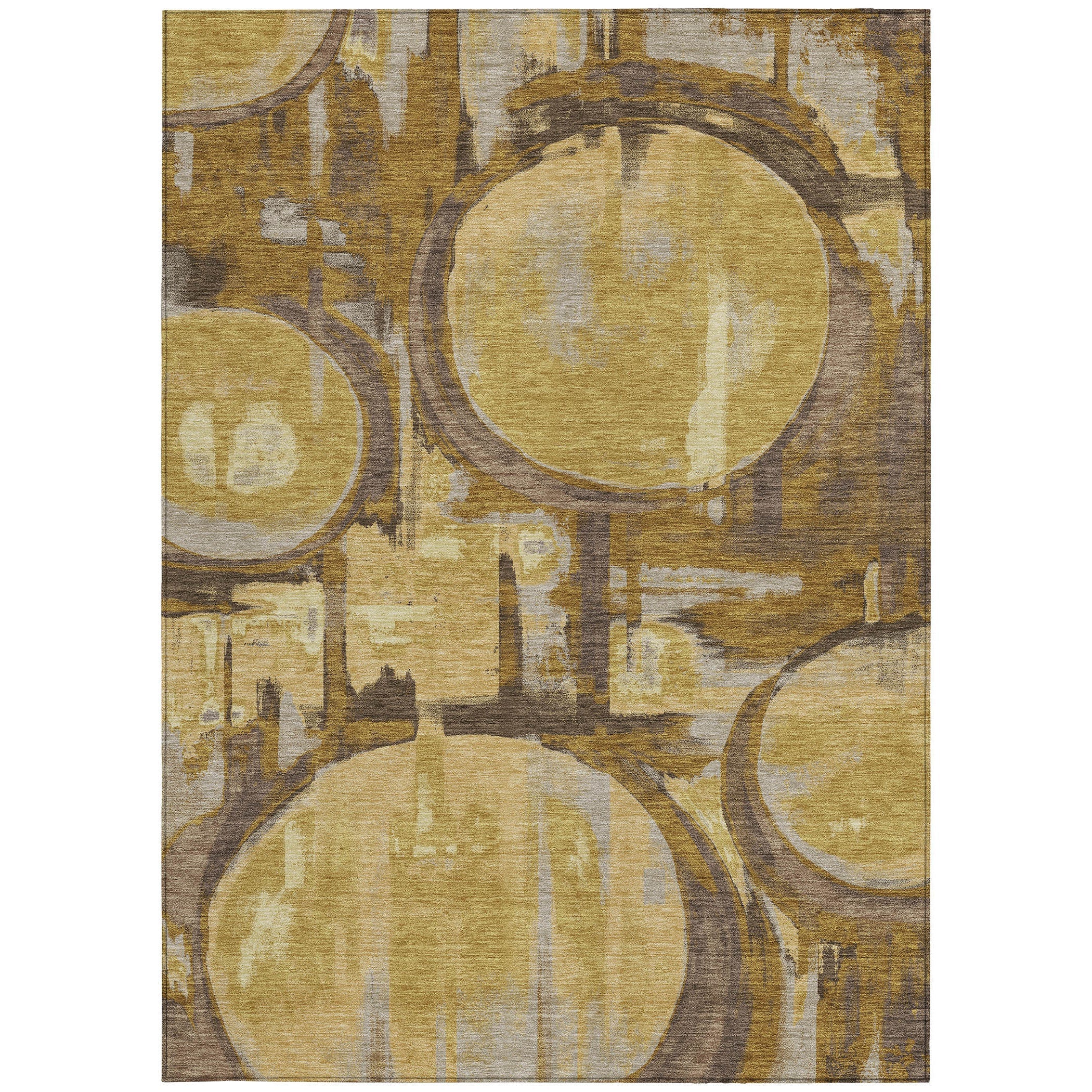 9' X 12' Walnut And Gold Abstract Washable Indoor Outdoor Area Rug Homeroots Outdoor