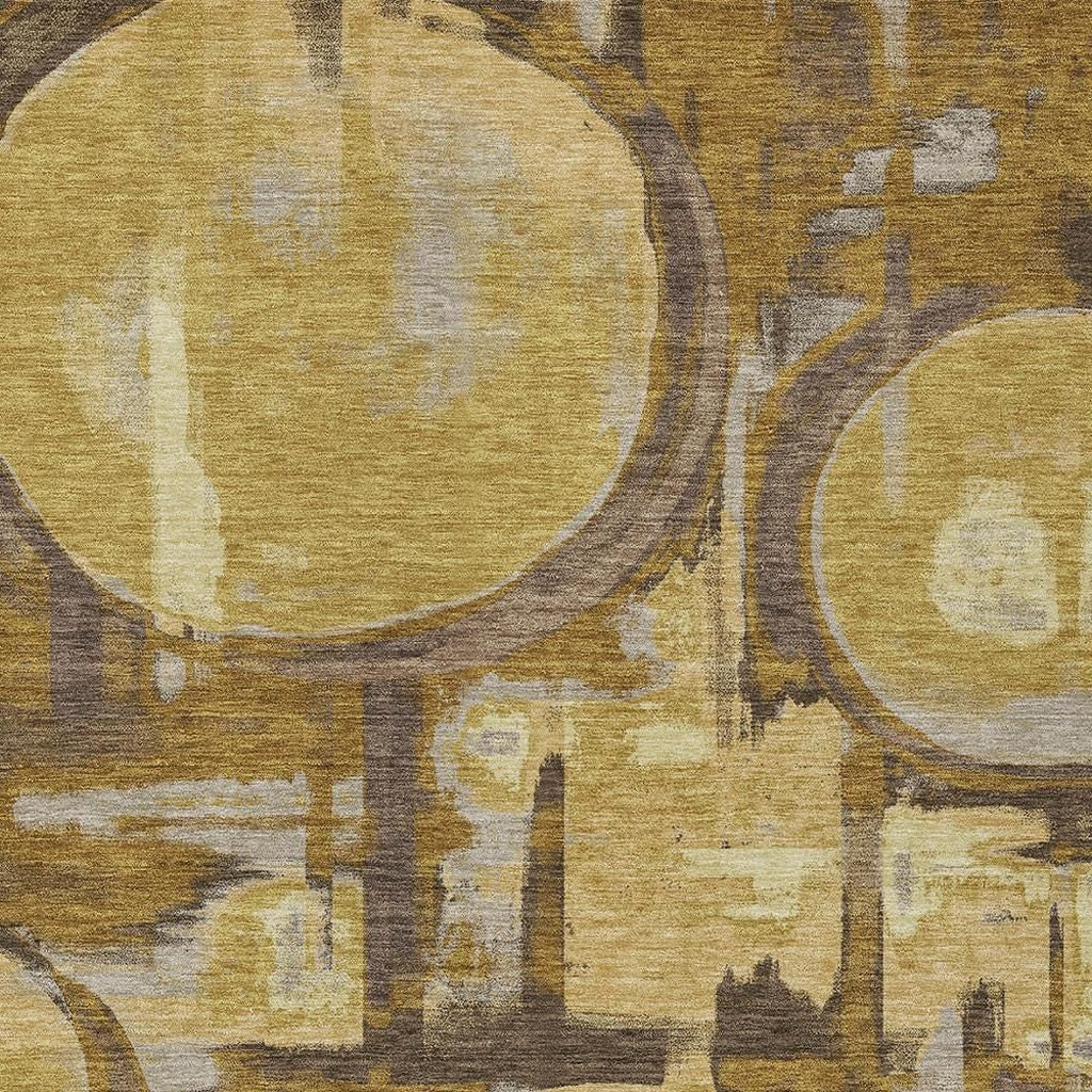 9' X 12' Walnut And Gold Abstract Washable Indoor Outdoor Area Rug Homeroots Outdoor
