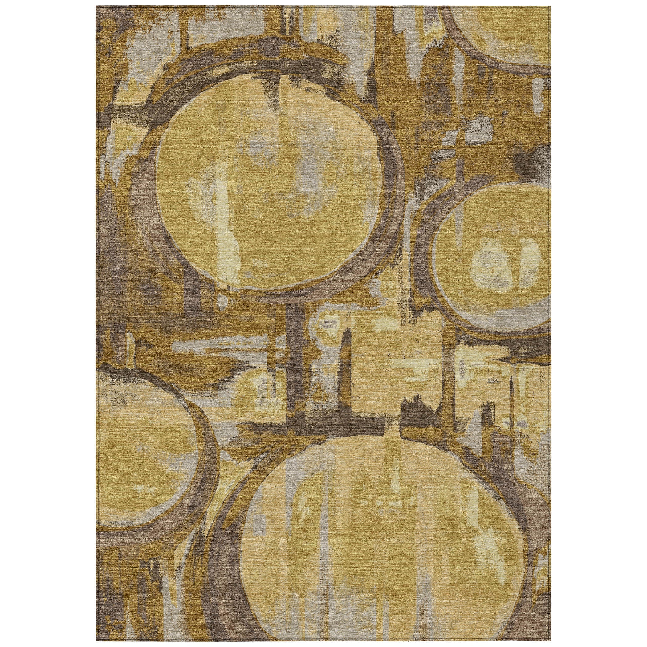 9' X 12' Walnut And Gold Abstract Washable Indoor Outdoor Area Rug Homeroots Outdoor