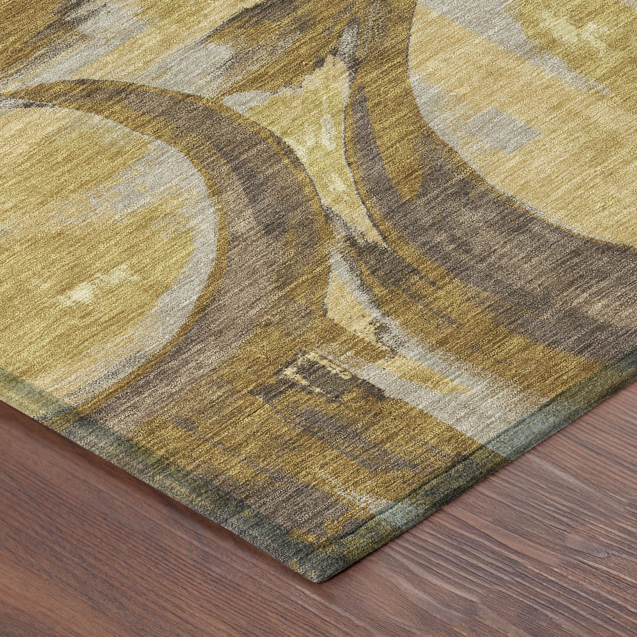 9' X 12' Walnut And Gold Abstract Washable Indoor Outdoor Area Rug Homeroots Outdoor