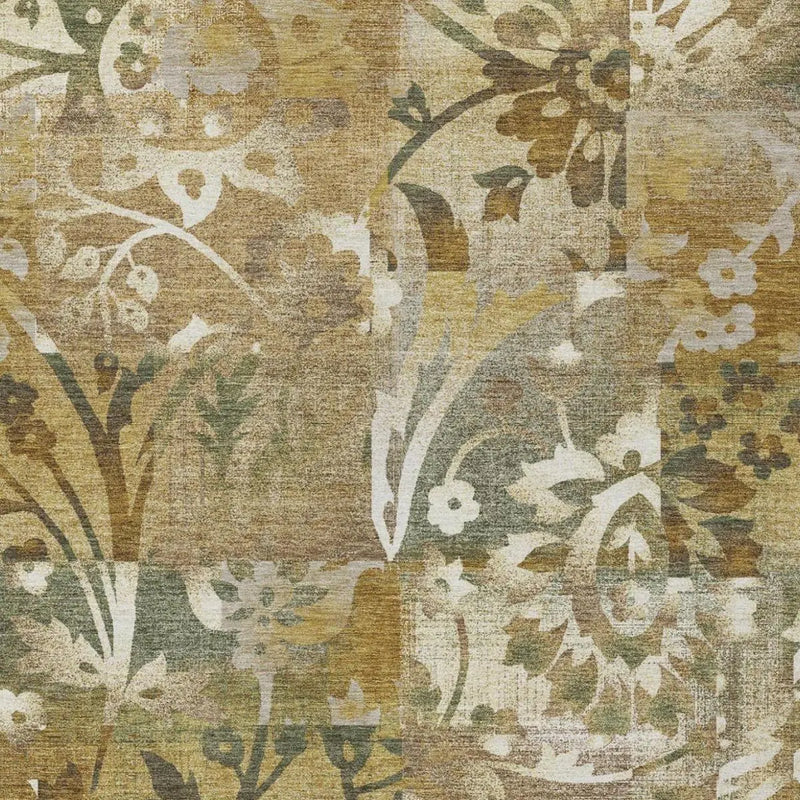 9' X 12' Walnut And Gold Botanical Leaves Washable Indoor Outdoor Area Rug Homeroots Outdoor