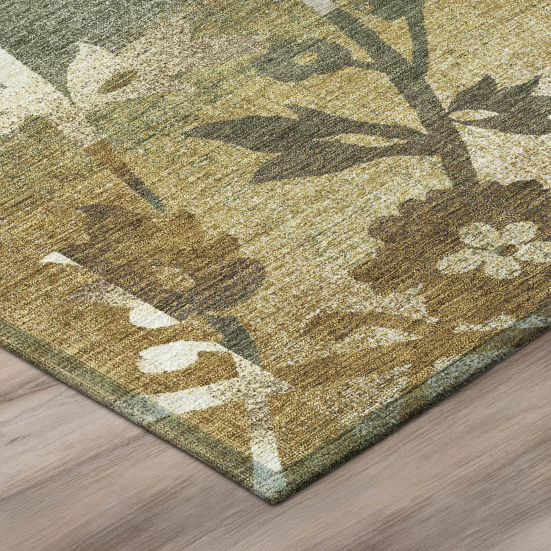 9' X 12' Walnut And Gold Botanical Leaves Washable Indoor Outdoor Area Rug Homeroots Outdoor