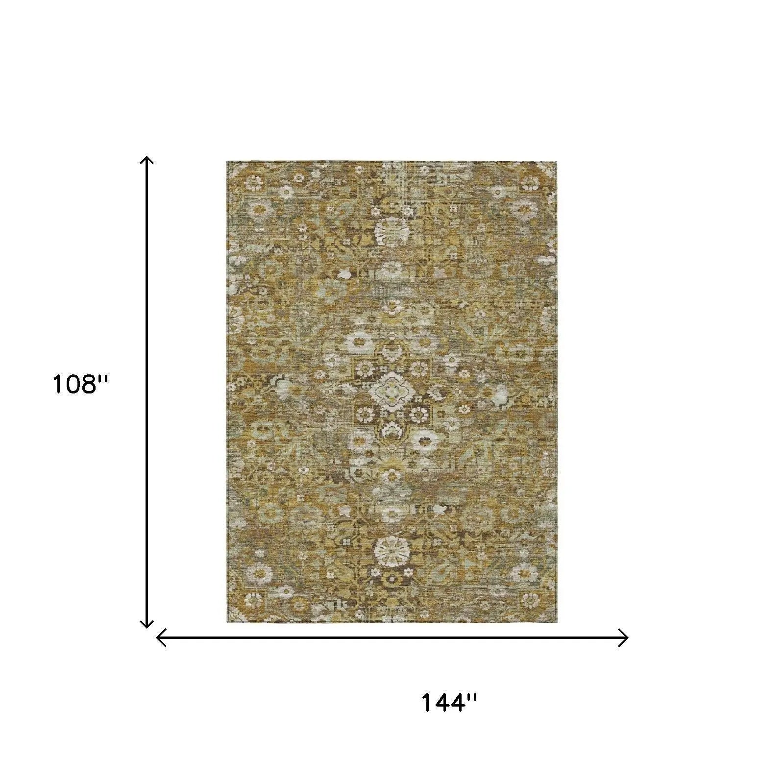 9' X 12' Walnut And Gold Floral Medallion Washable Indoor Outdoor Area Rug Homeroots Outdoor