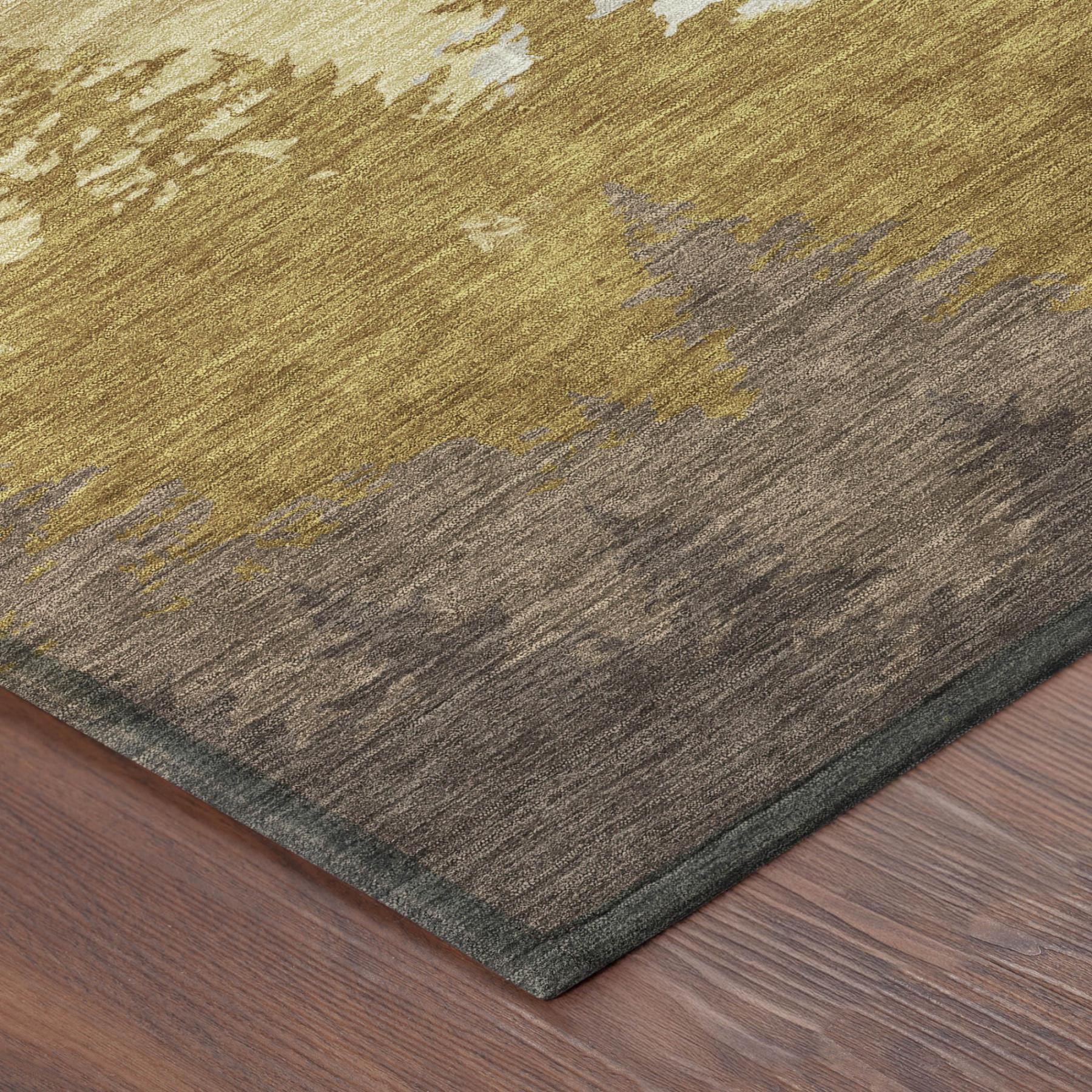 9' X 12' Walnut And Gold Floral Washable Indoor Outdoor Area Rug Homeroots Outdoor