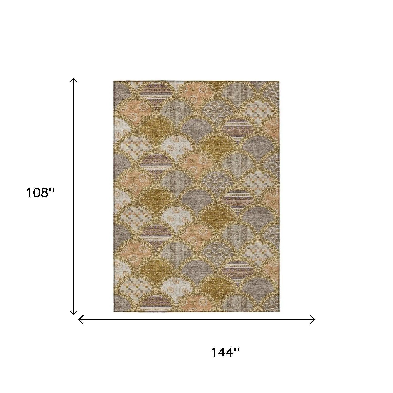 9' X 12' Walnut And Gold Geometric Washable Indoor Outdoor Area Rug Homeroots Outdoor