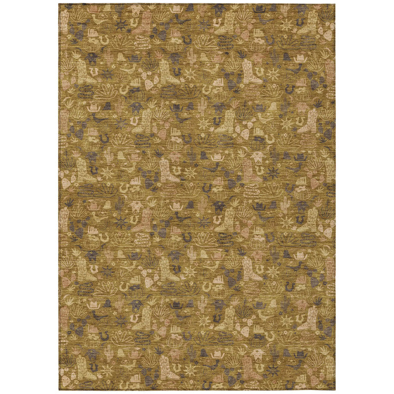 9' X 12' Walnut And Gold Stars Washable Indoor Outdoor Area Rug Homeroots Outdoor