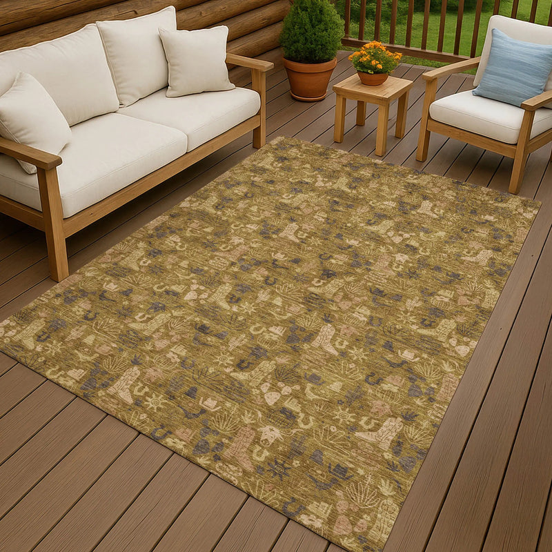 9' X 12' Walnut And Gold Stars Washable Indoor Outdoor Area Rug Homeroots Outdoor
