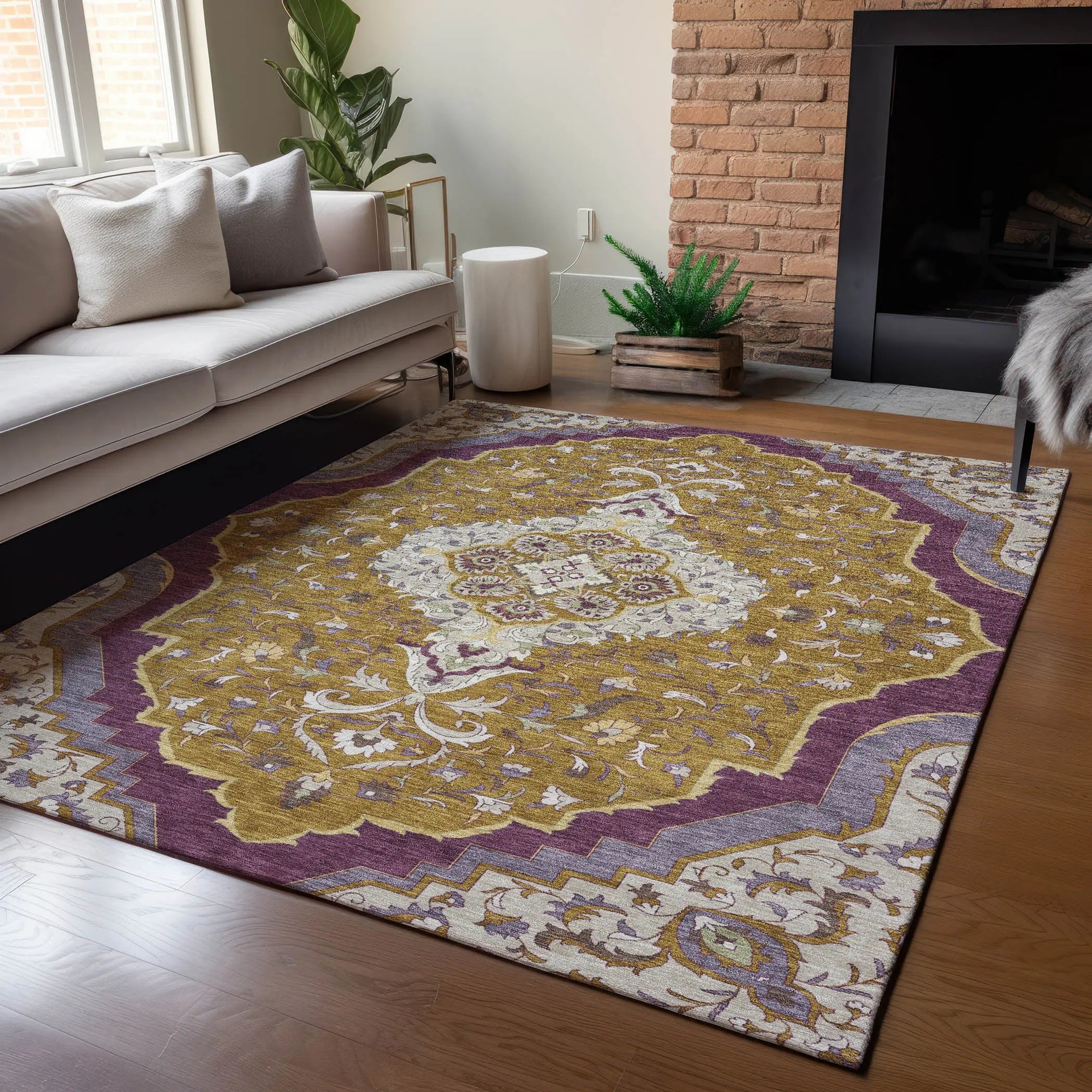 9' X 12' Walnut And Orange Medallion Washable Indoor Outdoor Area Rug Homeroots Outdoor