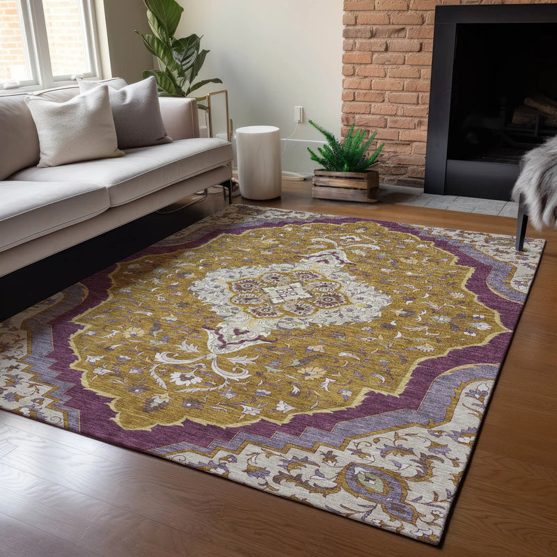 9' X 12' Walnut And Orange Medallion Washable Indoor Outdoor Area Rug Homeroots Outdoor