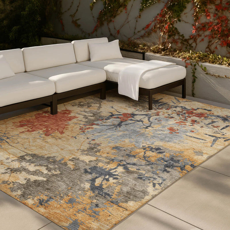 9' X 12' Wheat And Beige Abstract Washable Indoor Outdoor Area Rug Homeroots Outdoor
