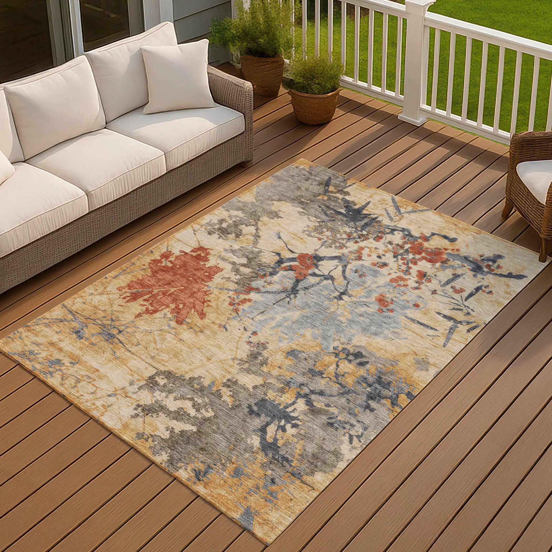 9' X 12' Wheat And Beige Abstract Washable Indoor Outdoor Area Rug Homeroots Outdoor