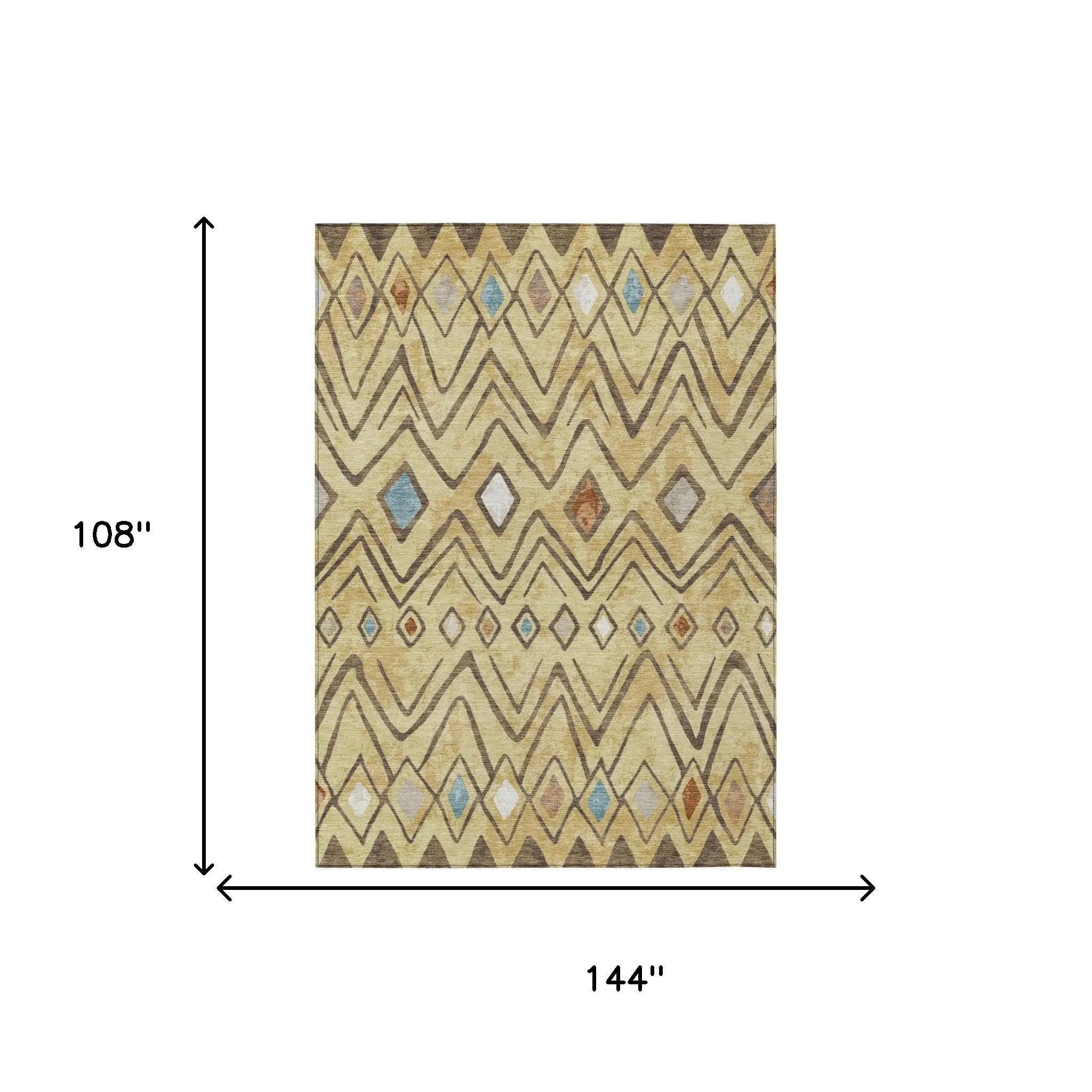 9' X 12' Wheat And Brown Geometric Washable Indoor Outdoor Area Rug Homeroots Outdoor