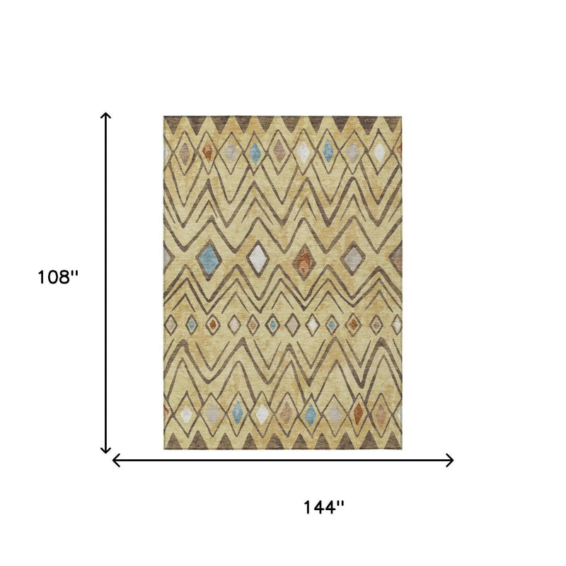 9' X 12' Wheat And Brown Geometric Washable Indoor Outdoor Area Rug Homeroots Outdoor