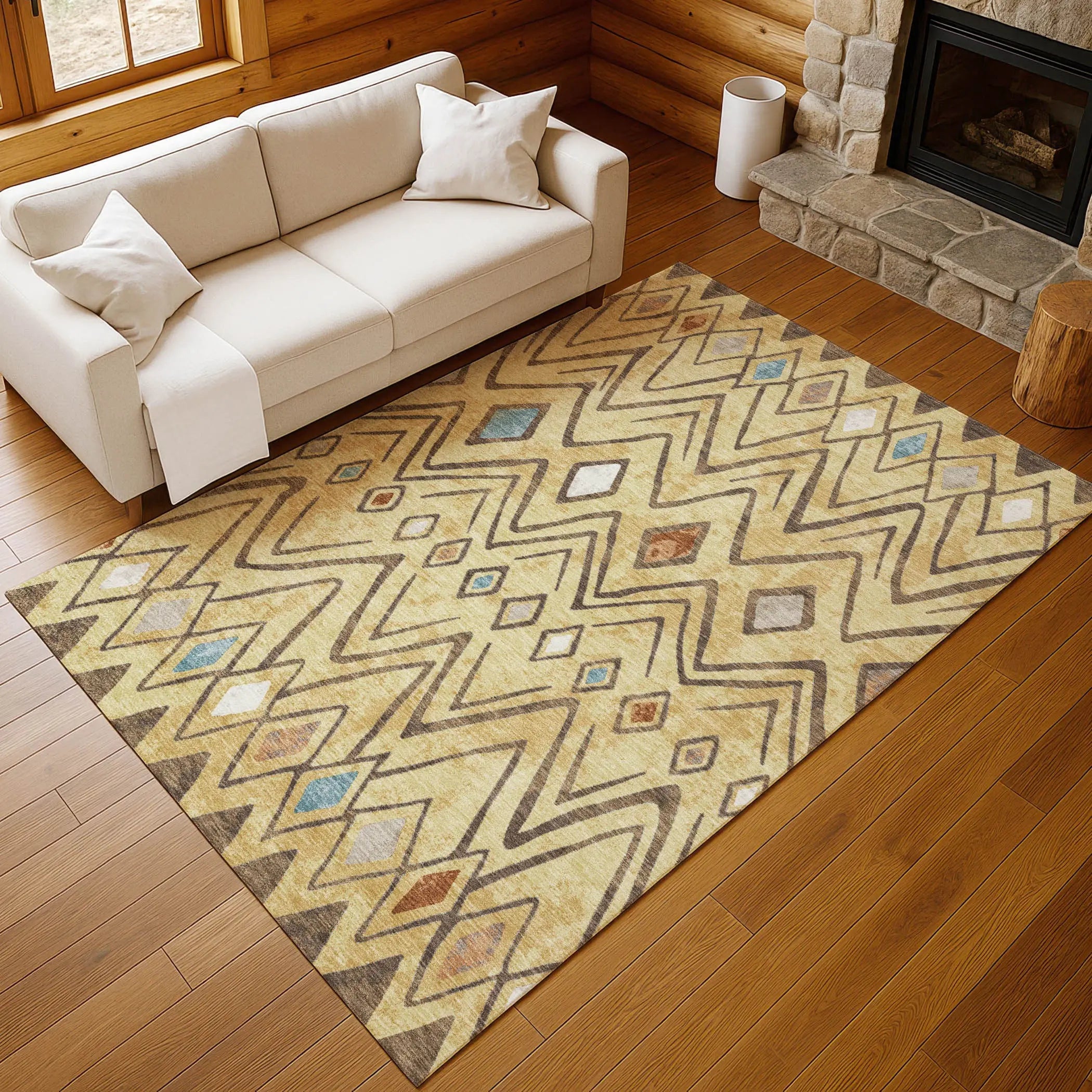9' X 12' Wheat And Brown Geometric Washable Indoor Outdoor Area Rug Homeroots Outdoor