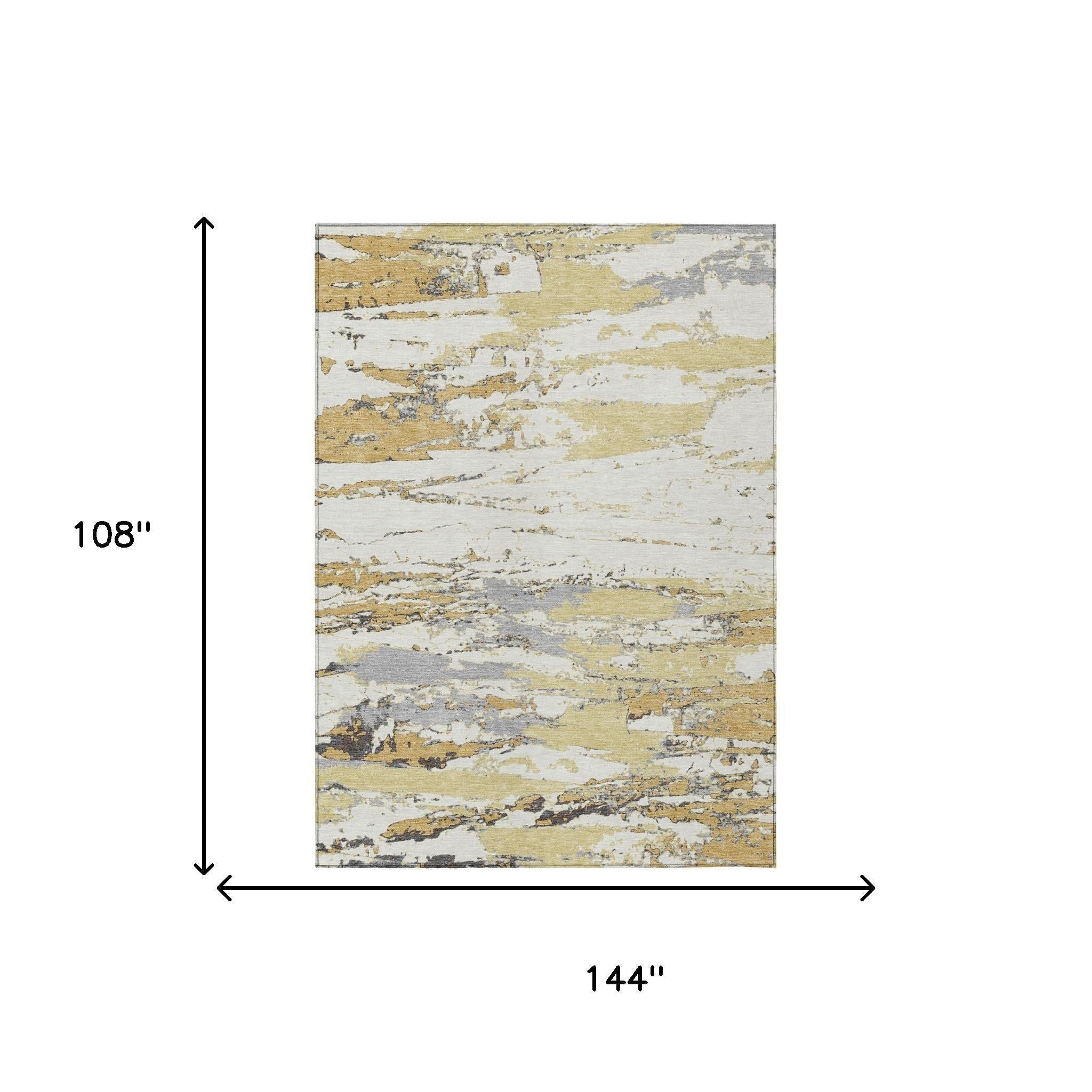 9' X 12' Wheat And Gold Abstract Washable Indoor Outdoor Area Rug Homeroots Outdoor