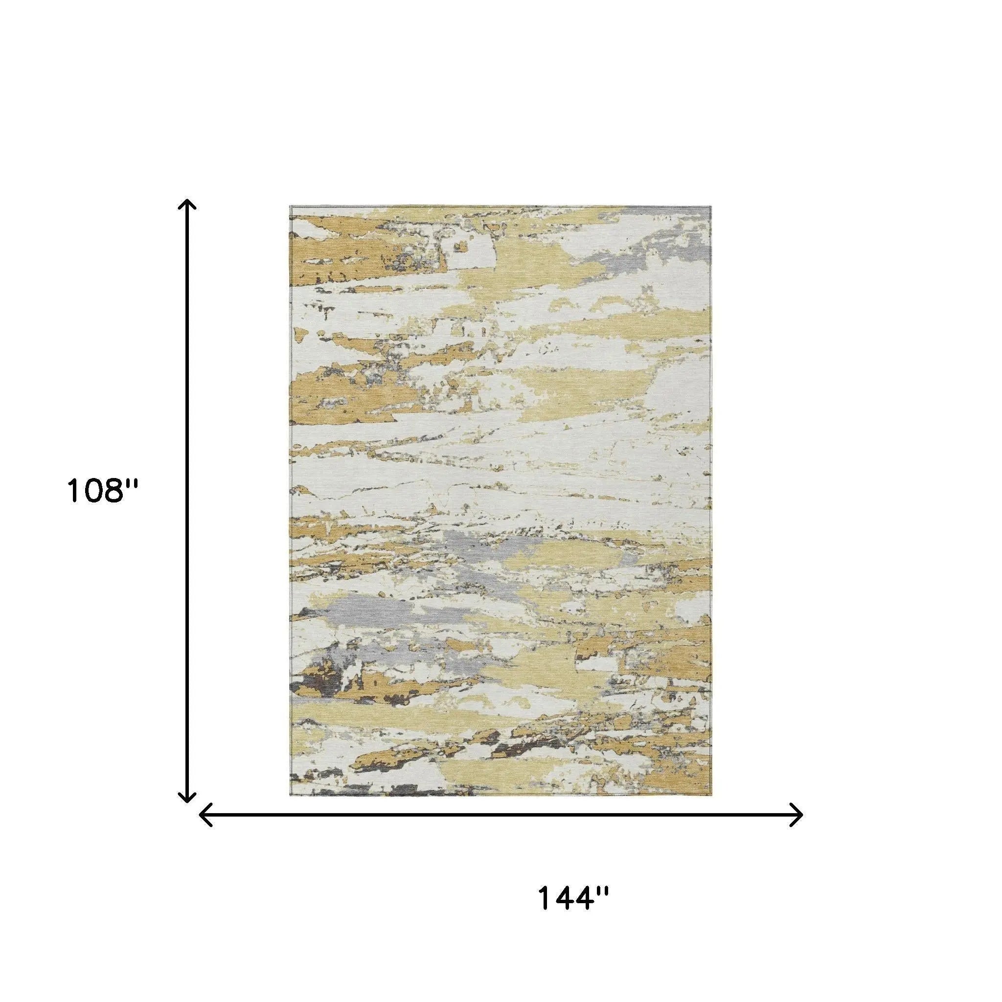 9' X 12' Wheat And Gold Abstract Washable Indoor Outdoor Area Rug Homeroots Outdoor