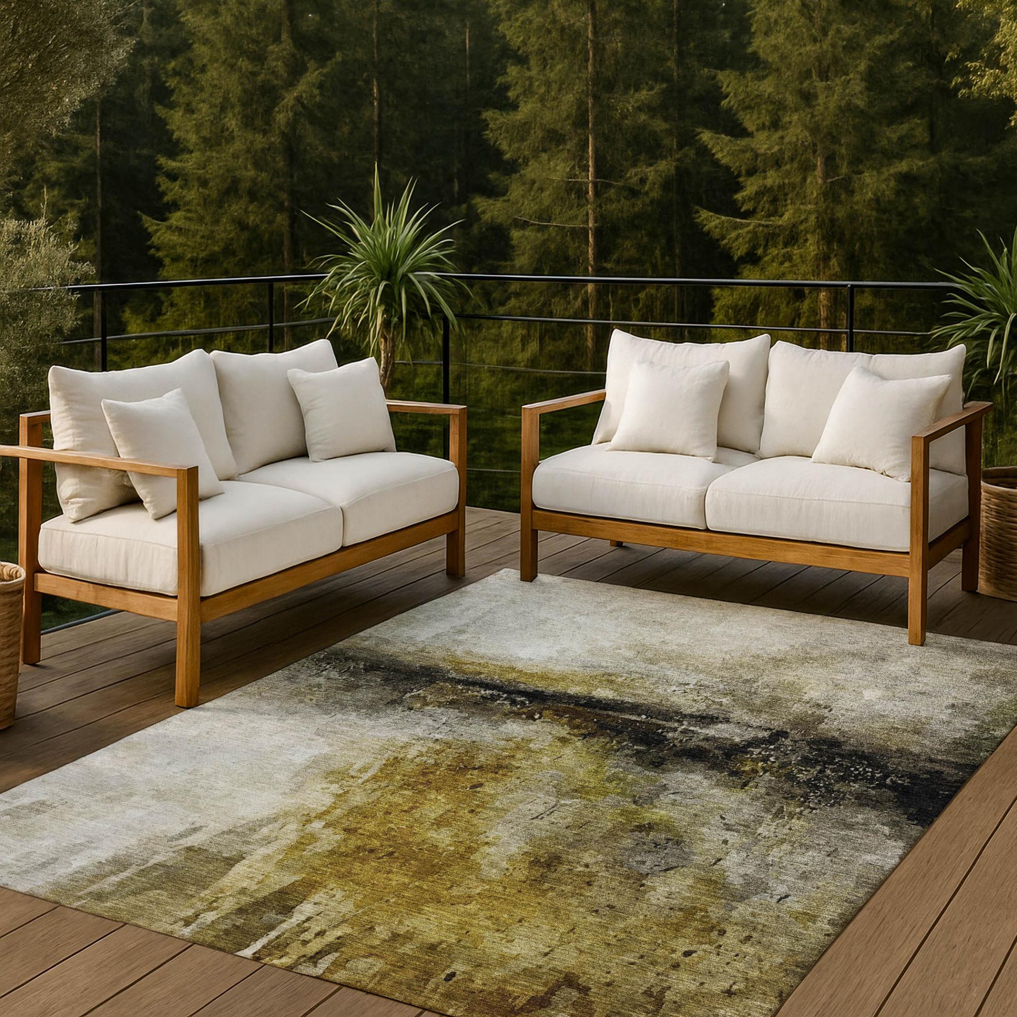 9' X 12' Wheat And Gold Abstract Washable Indoor Outdoor Area Rug Homeroots Outdoor