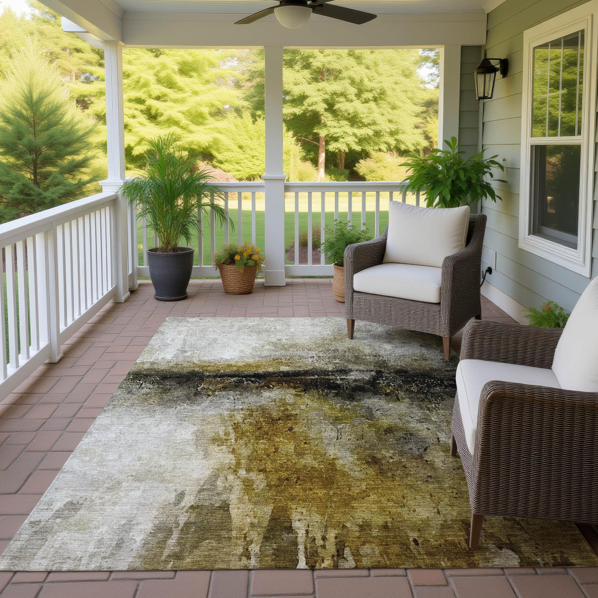 9' X 12' Wheat And Gold Abstract Washable Indoor Outdoor Area Rug Homeroots Outdoor