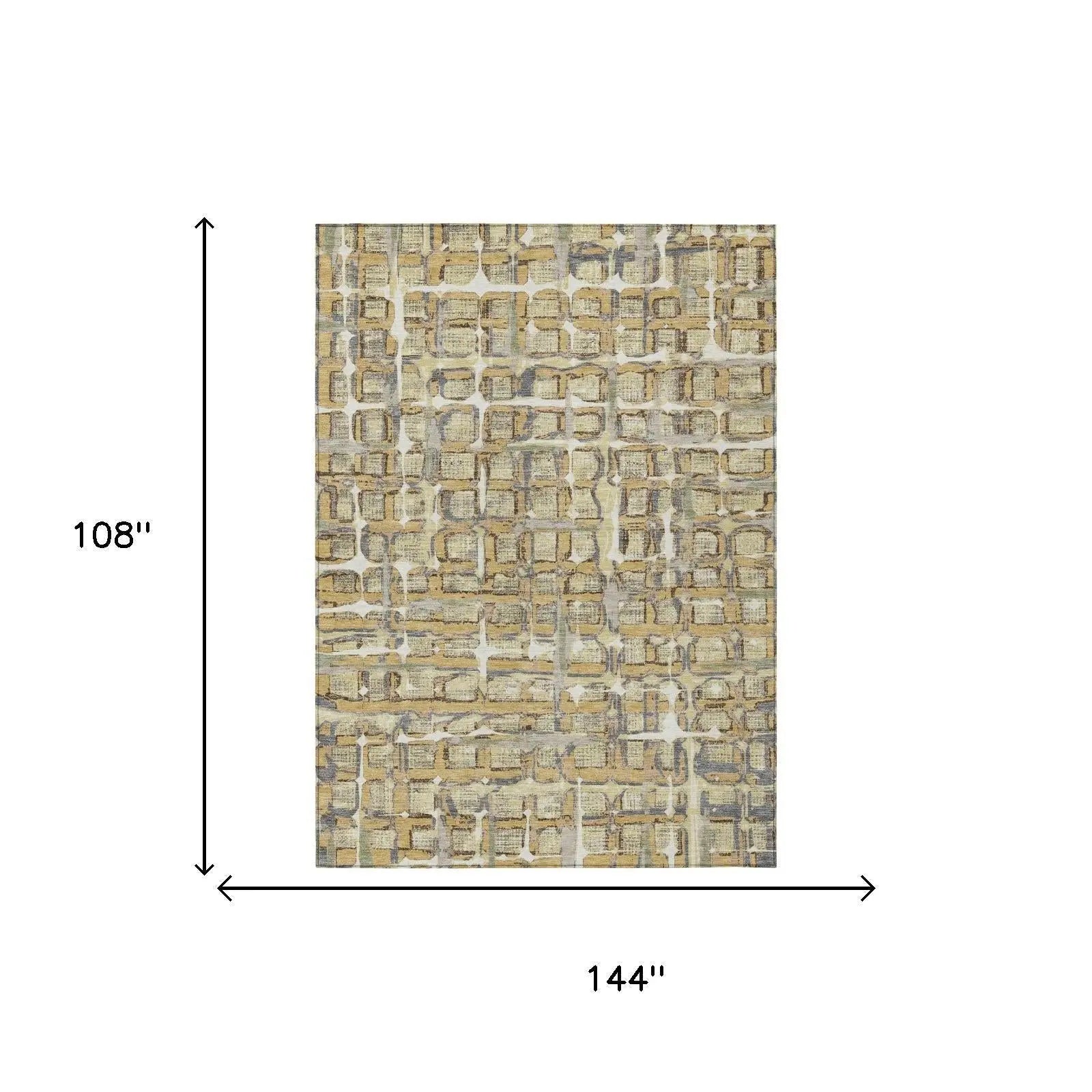 9' X 12' Wheat And Gold Geometric Washable Indoor Outdoor Area Rug Homeroots Outdoor