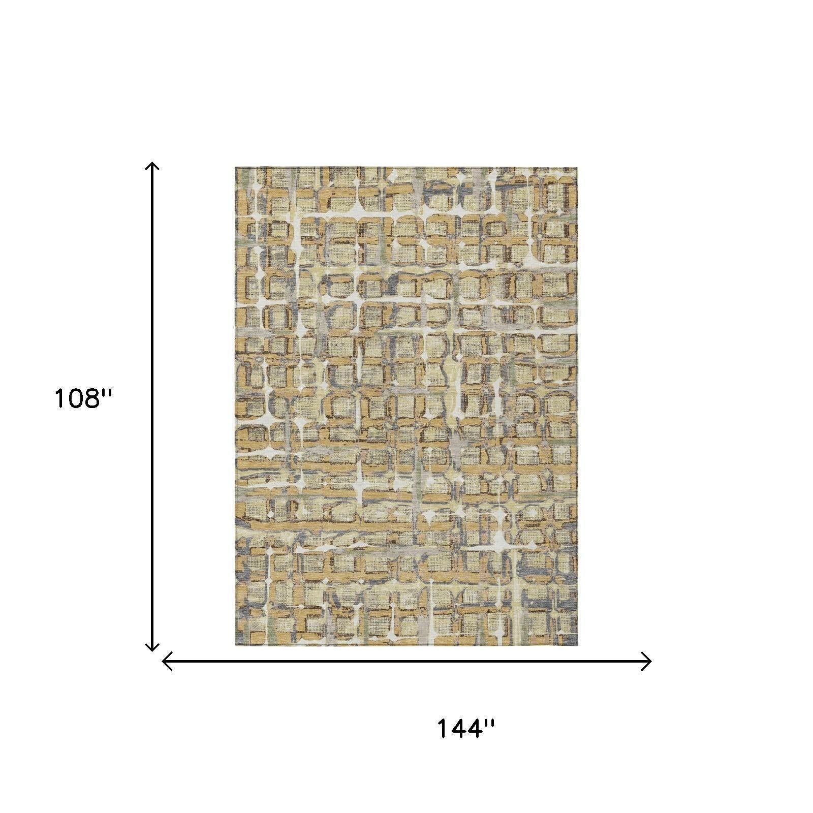 9' X 12' Wheat And Gold Geometric Washable Indoor Outdoor Area Rug Homeroots Outdoor