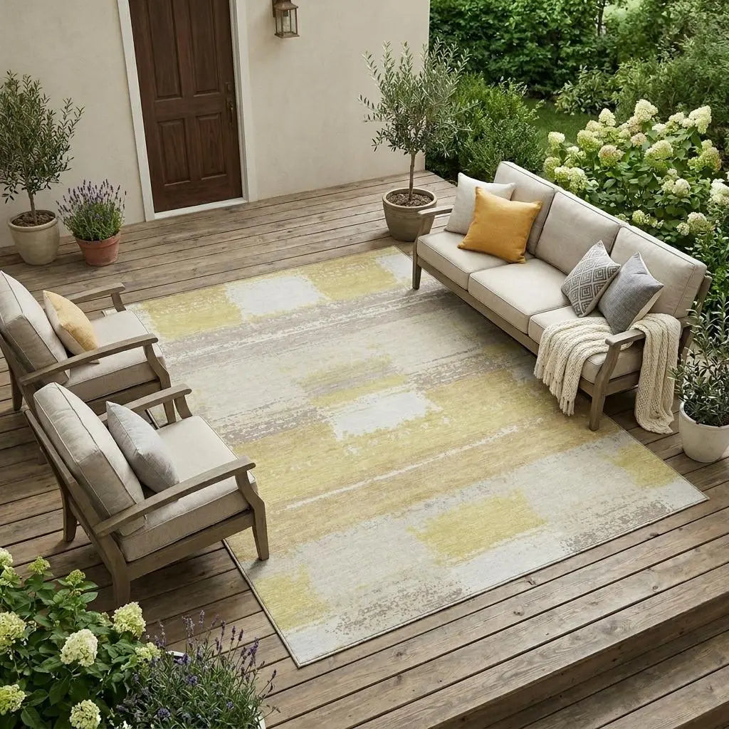 9' X 12' Wheat And Gold Geometric Washable Indoor Outdoor Area Rug Homeroots Outdoor