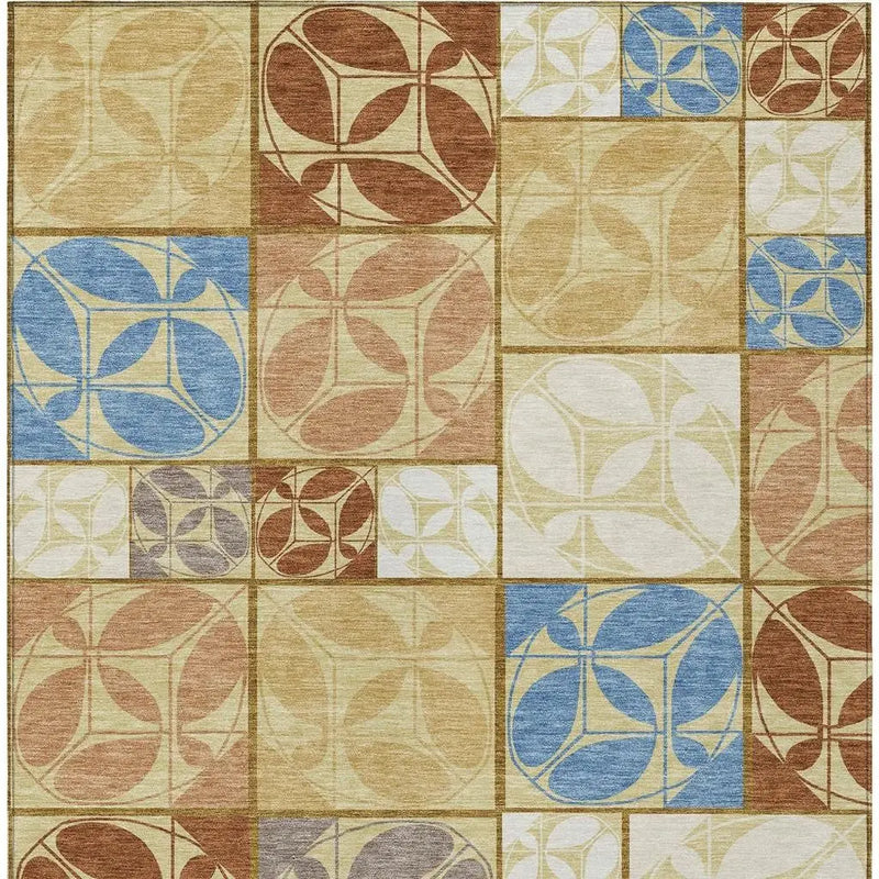 9' X 12' Wheat And Gold Geometric Washable Indoor Outdoor Area Rug Homeroots Outdoor