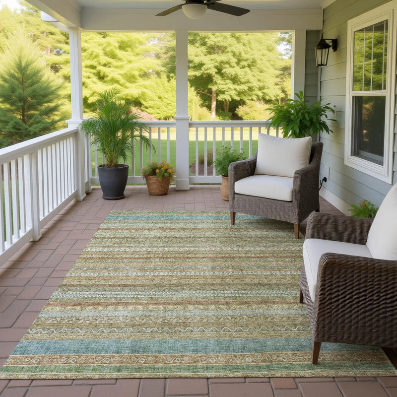 9' X 12' Wheat And Gold Striped Washable Indoor Outdoor Area Rug Homeroots Outdoor