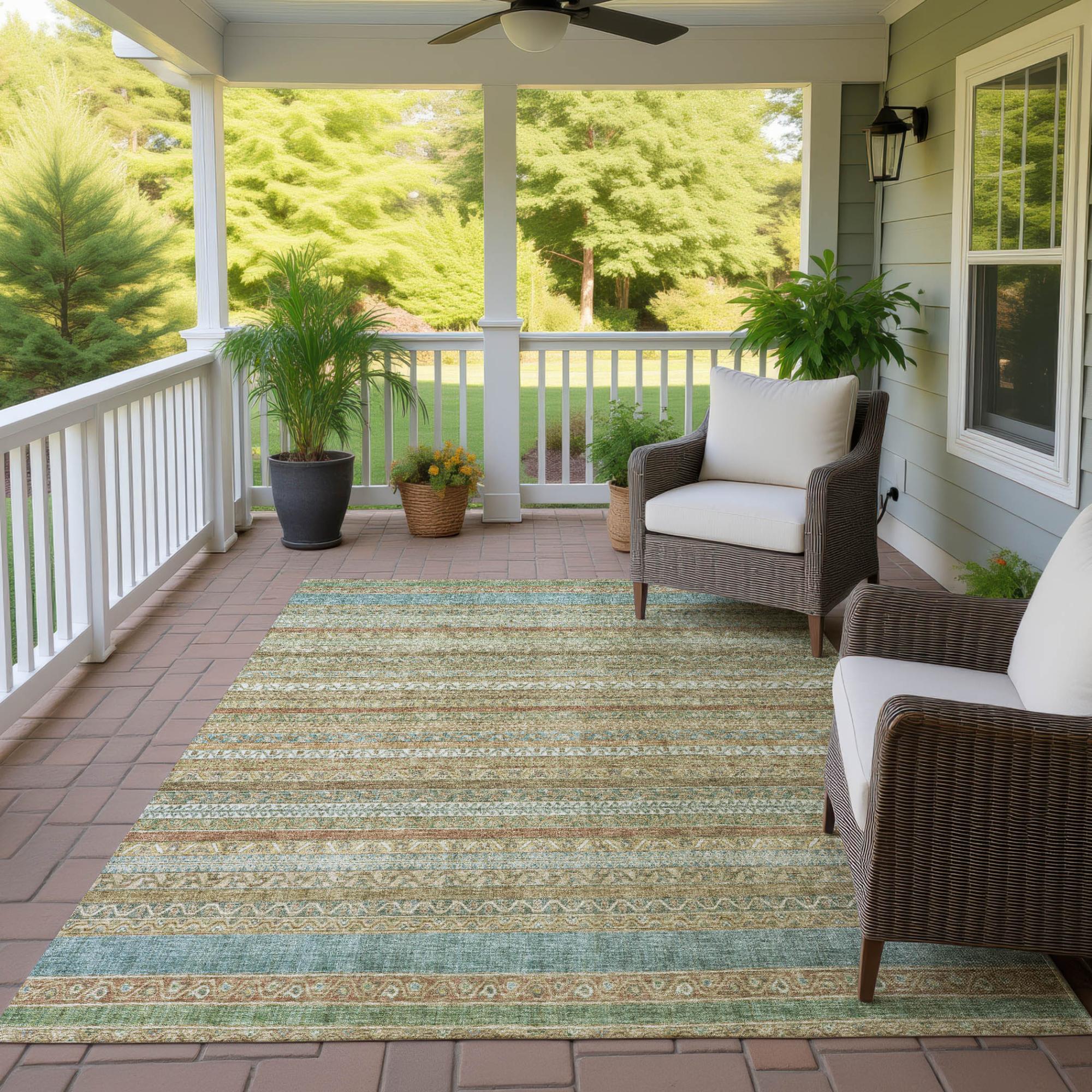 9' X 12' Wheat And Gold Striped Washable Indoor Outdoor Area Rug Homeroots Outdoor