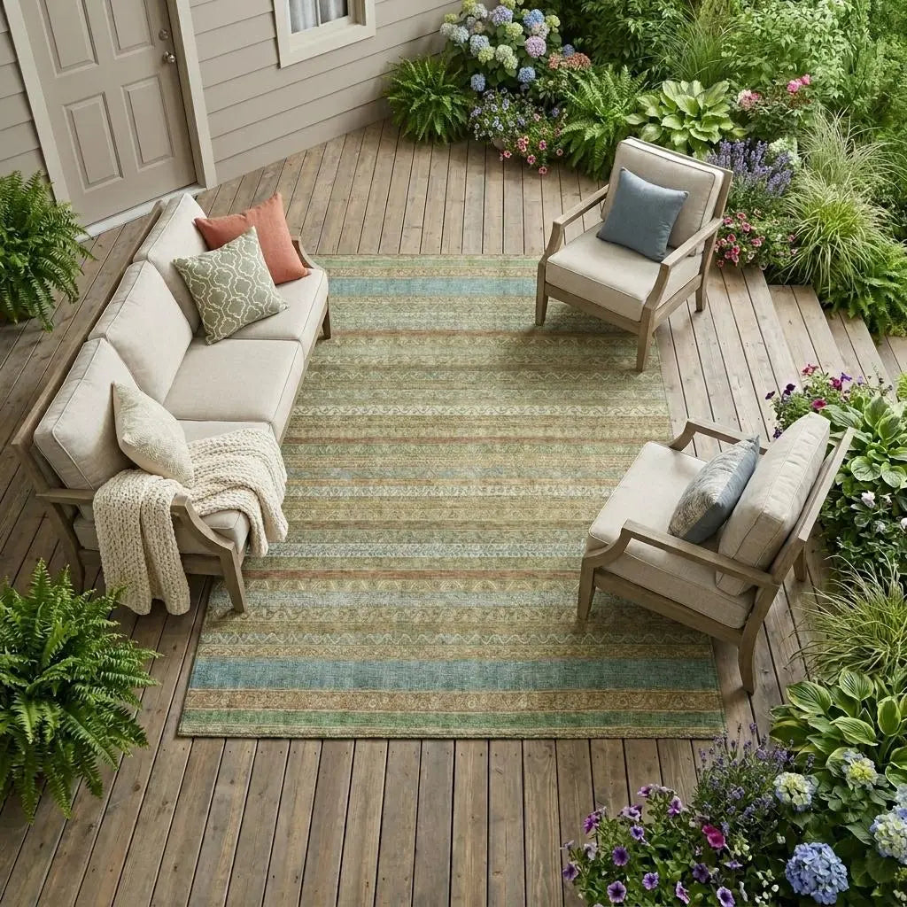 9' X 12' Wheat And Gold Striped Washable Indoor Outdoor Area Rug Homeroots Outdoor