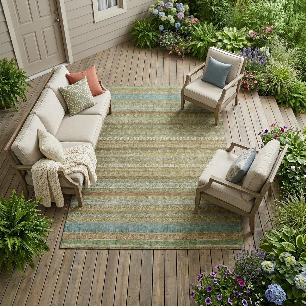 9' X 12' Wheat And Gold Striped Washable Indoor Outdoor Area Rug Homeroots Outdoor