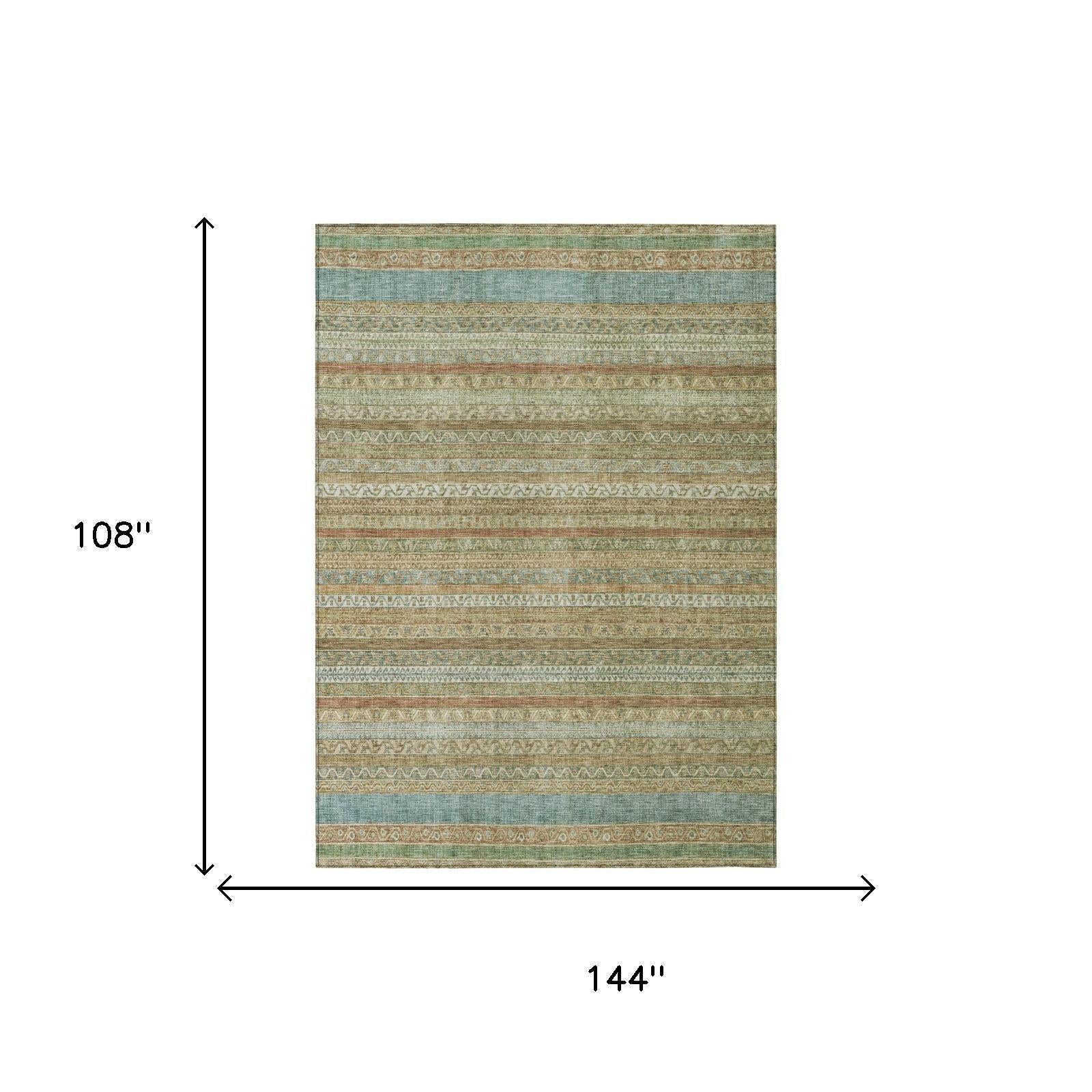 9' X 12' Wheat And Gold Striped Washable Indoor Outdoor Area Rug Homeroots Outdoor