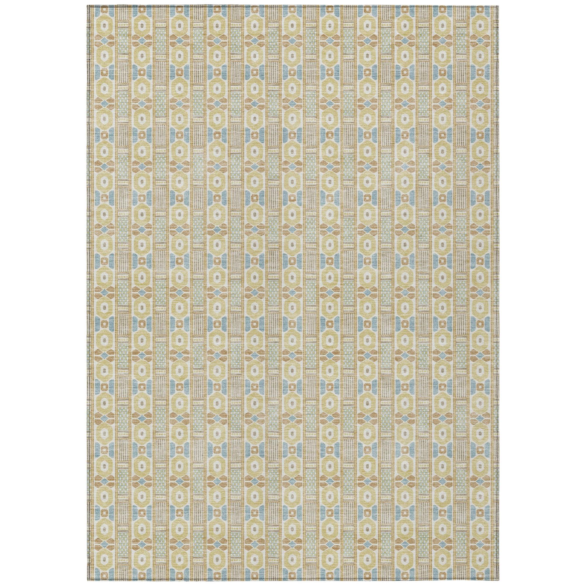 9' X 12' Wheat And Gold Striped Washable Indoor Outdoor Area Rug Homeroots Outdoor