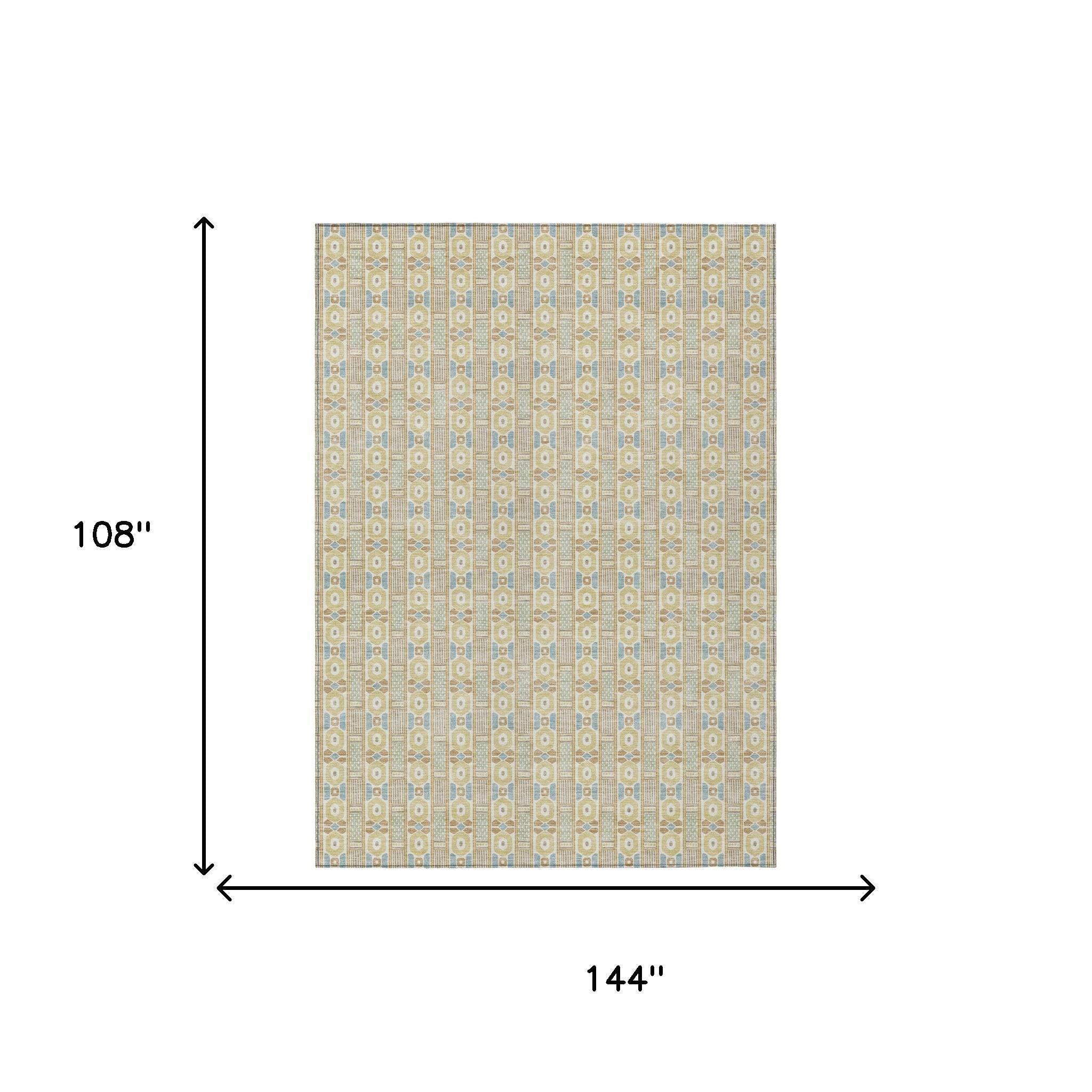 9' X 12' Wheat And Gold Striped Washable Indoor Outdoor Area Rug Homeroots Outdoor