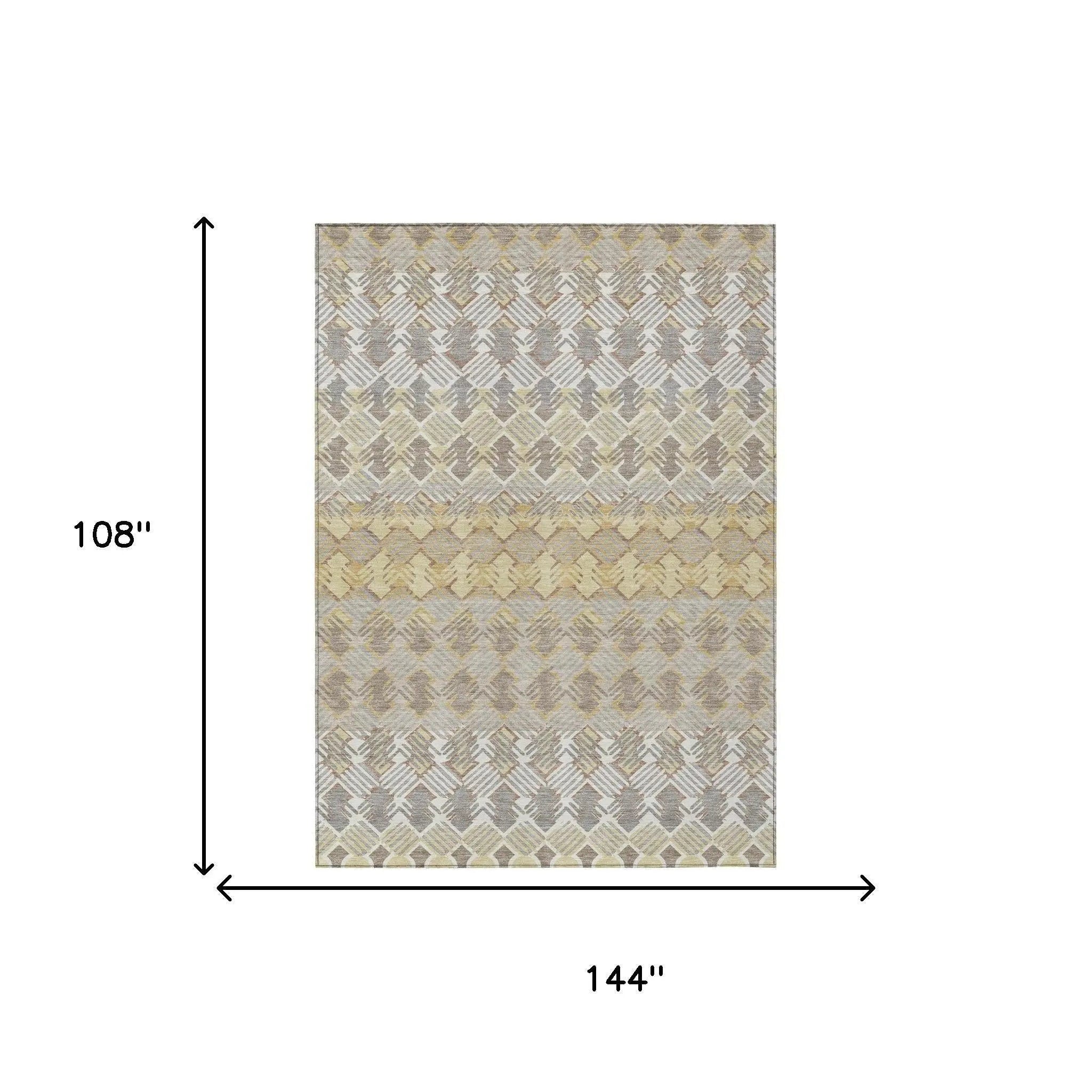 9' X 12' Wheat And Gold Striped Washable Indoor Outdoor Area Rug Homeroots Outdoor