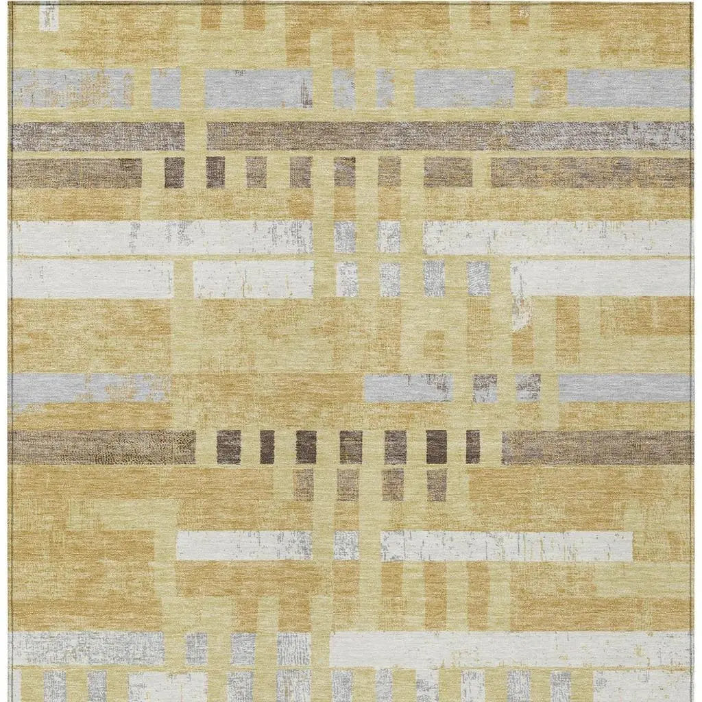 9' X 12' Wheat And Gold Striped Washable Indoor Outdoor Area Rug Homeroots Outdoor