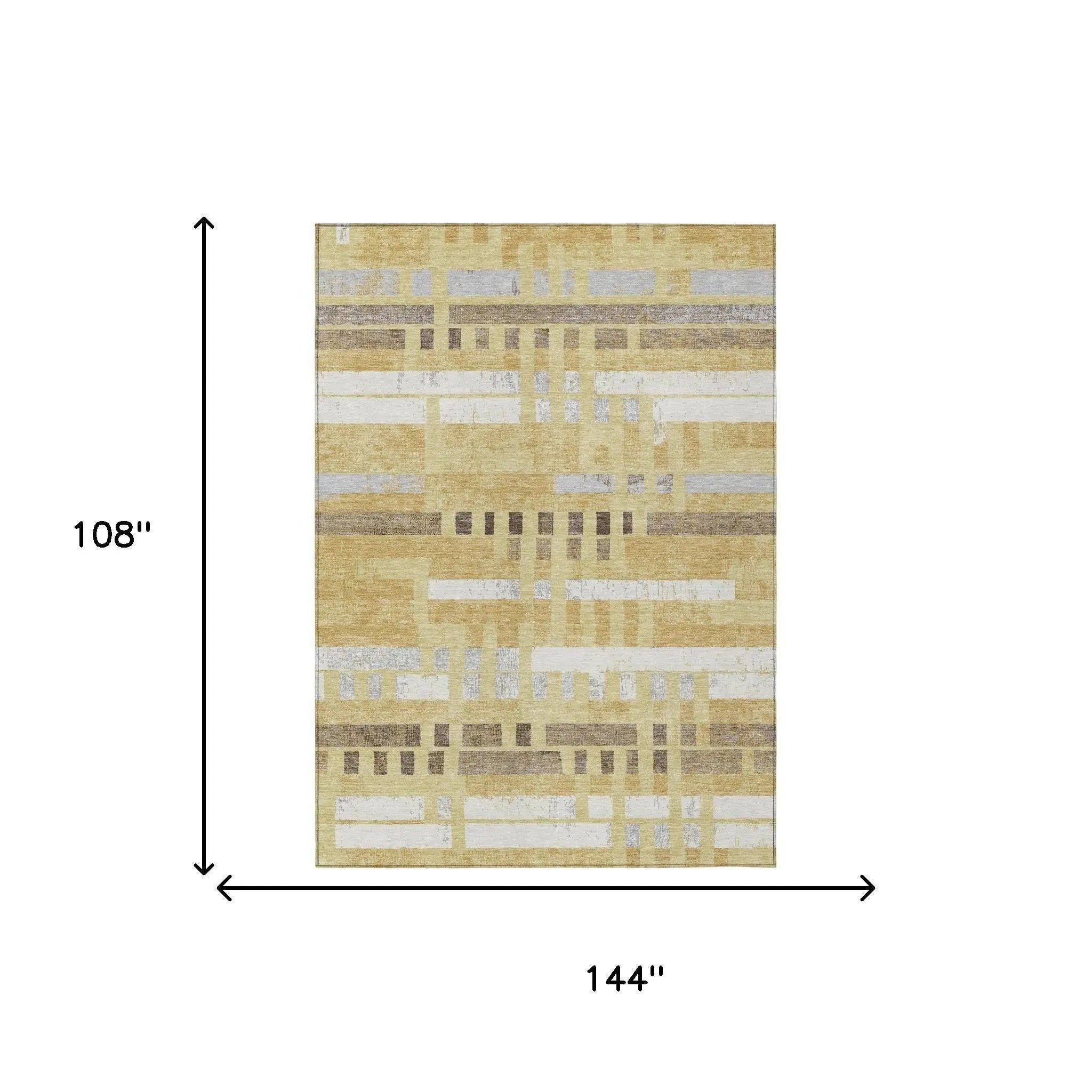 9' X 12' Wheat And Gold Striped Washable Indoor Outdoor Area Rug Homeroots Outdoor