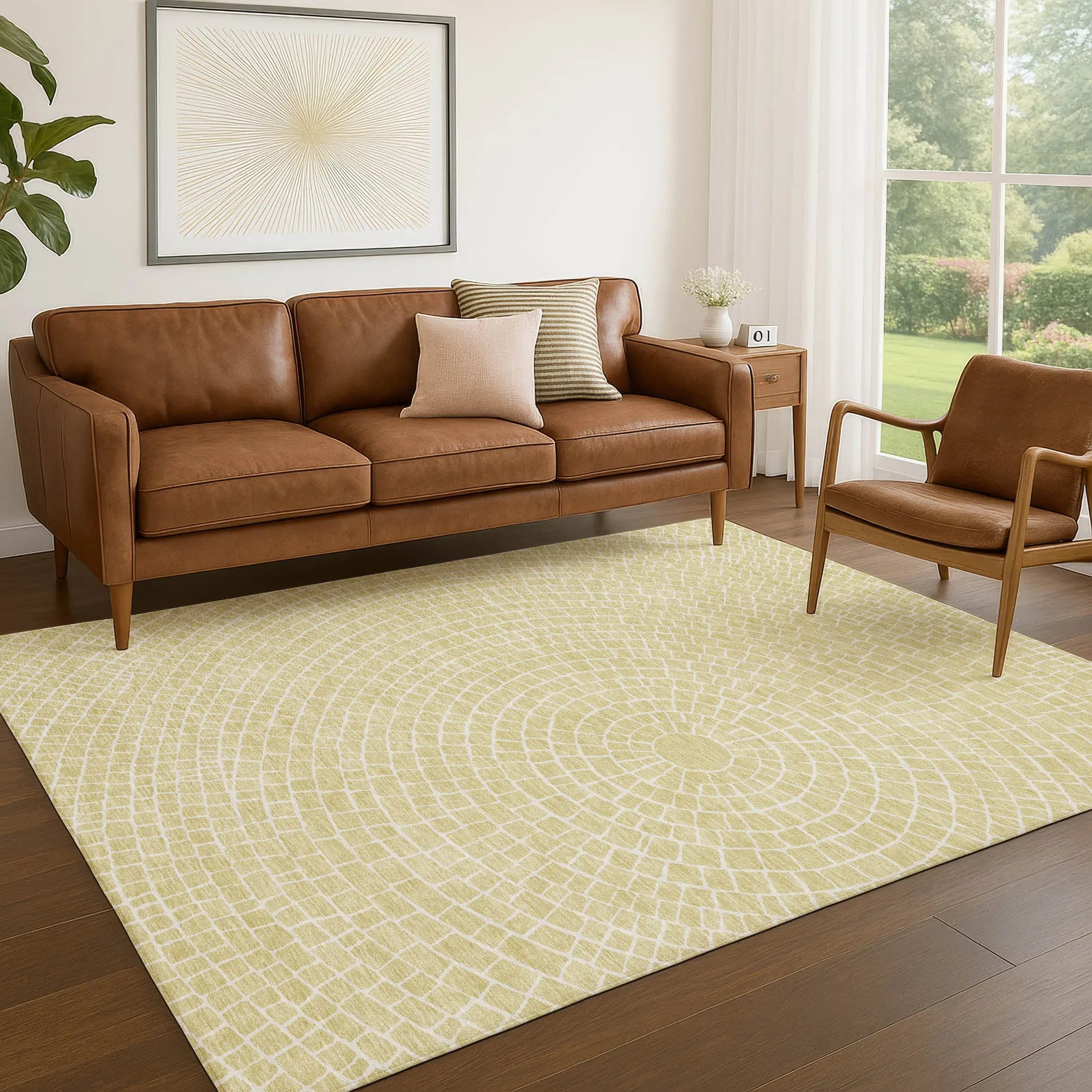9' X 12' Wheat And Ivory Geometric Washable Indoor Outdoor Area Rug Homeroots Outdoor