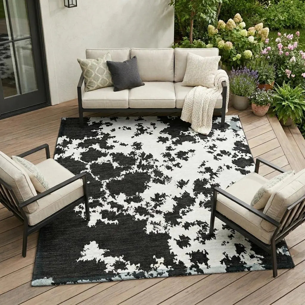 9' X 12' White And Ivory Abstract Washable Indoor Outdoor Area Rug Homeroots Outdoor