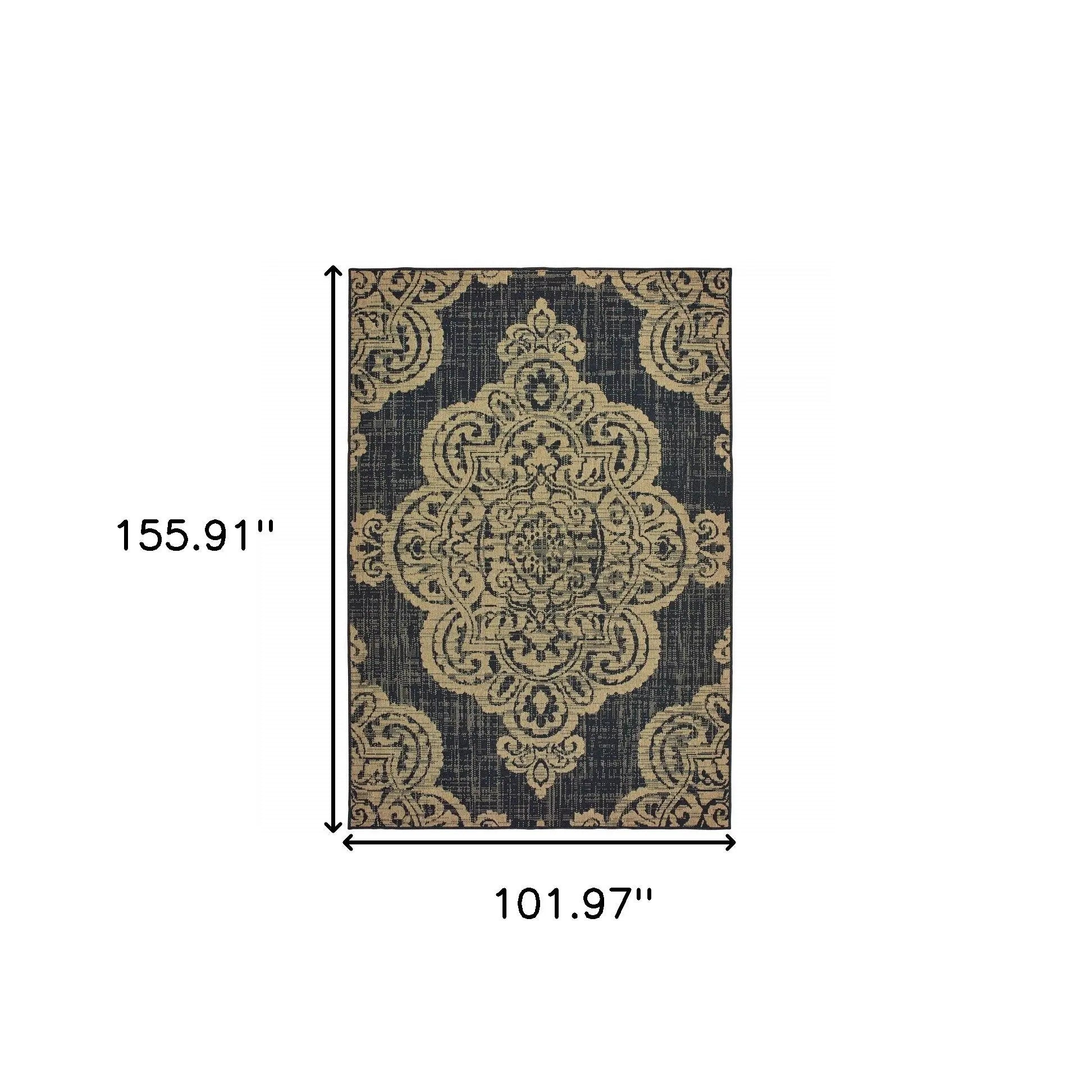 9' X 13' Black and Tan Oriental Stain Resistant Indoor Outdoor Area Rug Homeroots Outdoor