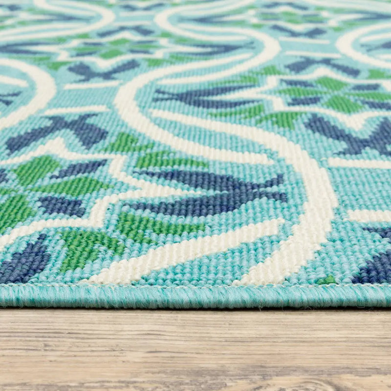 9' X 13' Blue and Green Geometric Stain Resistant Indoor Outdoor Area Rug Homeroots Outdoor