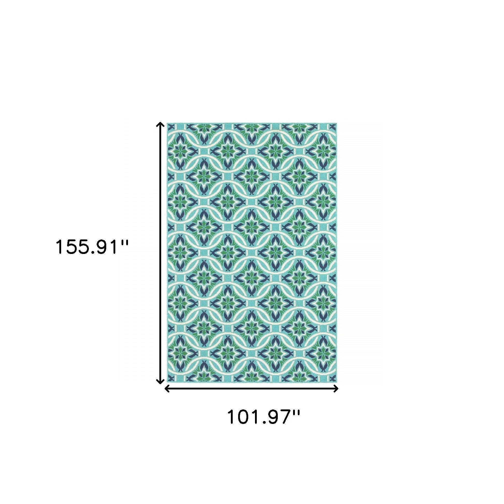 9' X 13' Blue and Green Geometric Stain Resistant Indoor Outdoor Area Rug Homeroots Outdoor