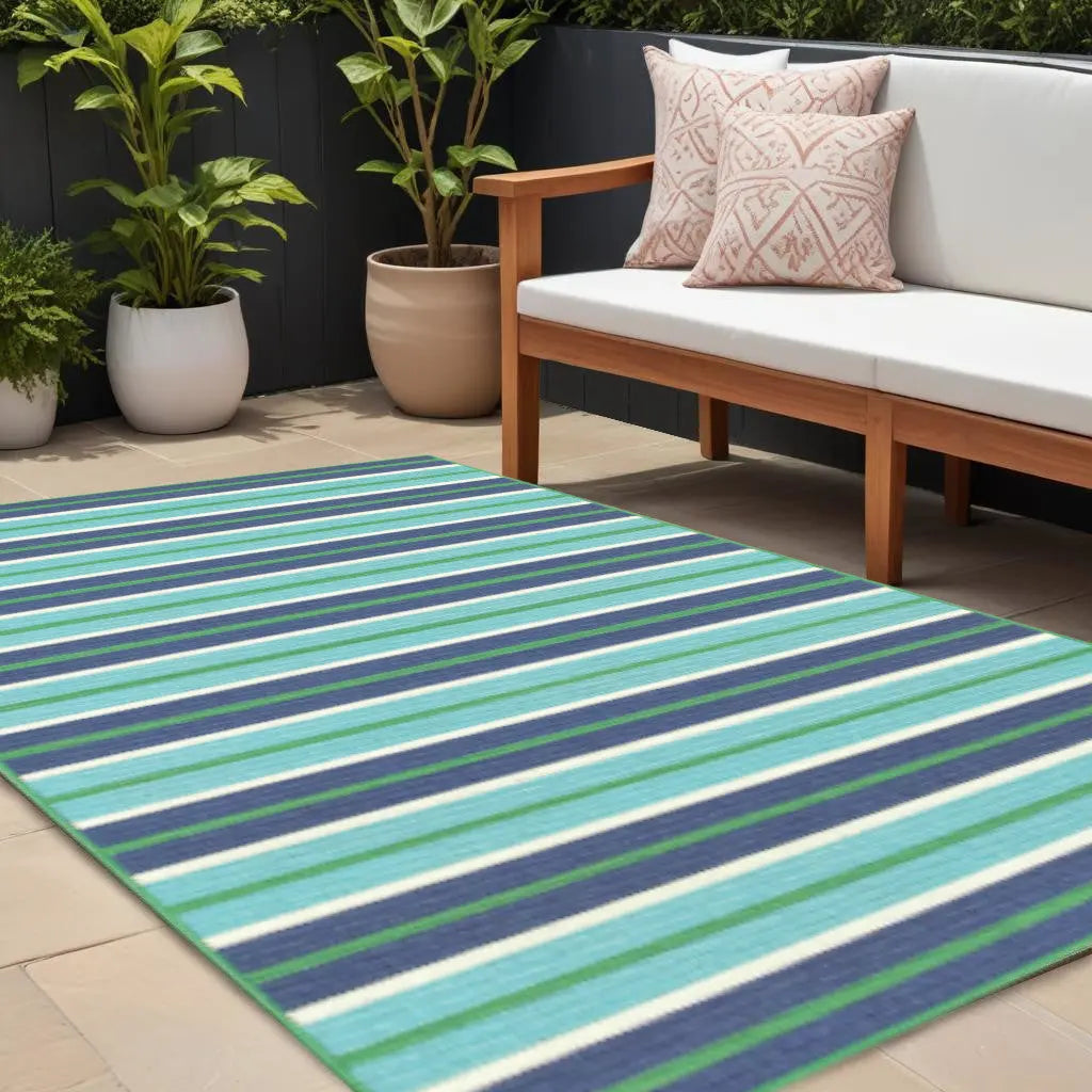 9' X 13' Blue and Green Geometric Stain Resistant Indoor Outdoor Area Rug Homeroots Outdoor