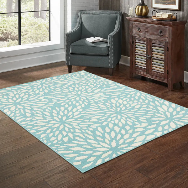 9' X 13' Blue and Ivory Floral Stain Resistant Indoor Outdoor Area Rug Homeroots Outdoor