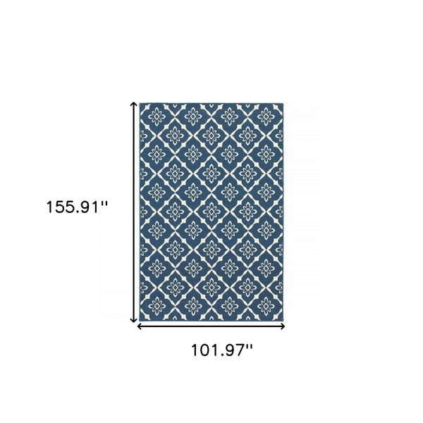 9' X 13' Blue and Ivory Floral Stain Resistant Indoor Outdoor Area Rug Homeroots Outdoor