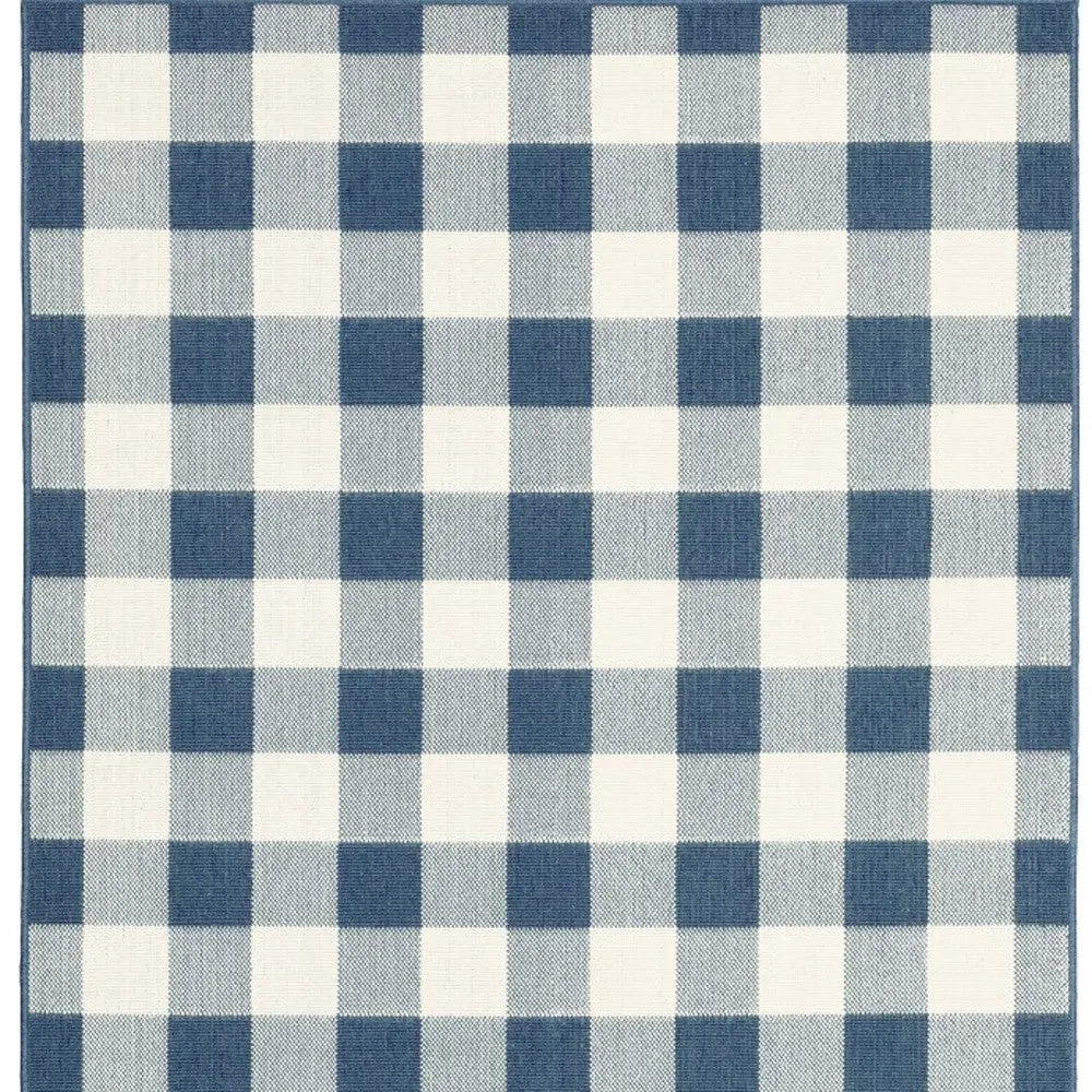 9' X 13' Blue and Ivory Geometric Stain Resistant Indoor Outdoor Area Rug Homeroots Outdoor