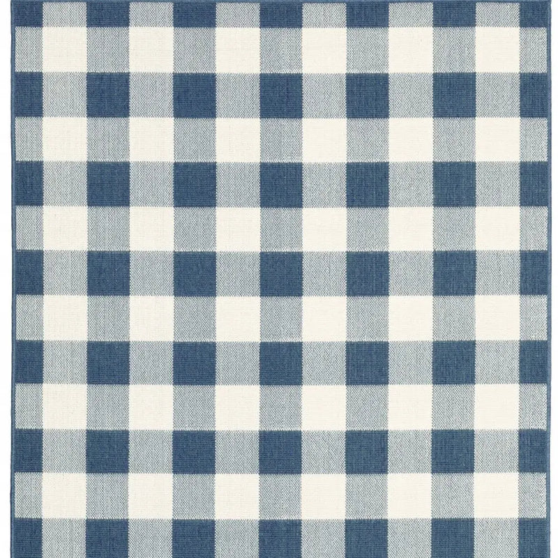 9' X 13' Blue and Ivory Geometric Stain Resistant Indoor Outdoor Area Rug Homeroots Outdoor