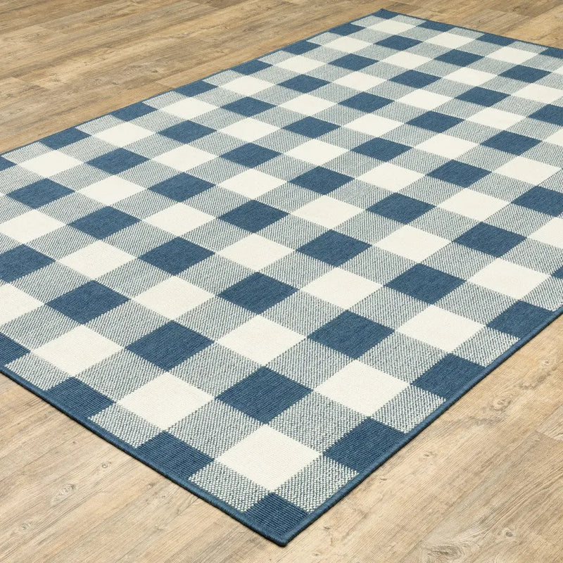 9' X 13' Blue and Ivory Geometric Stain Resistant Indoor Outdoor Area Rug Homeroots Outdoor