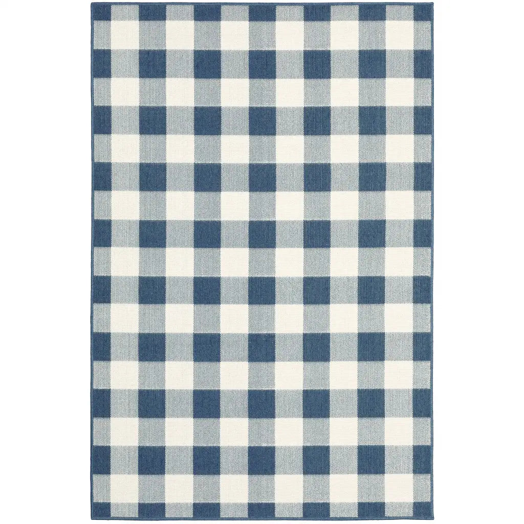 9' X 13' Blue and Ivory Geometric Stain Resistant Indoor Outdoor Area Rug Homeroots Outdoor