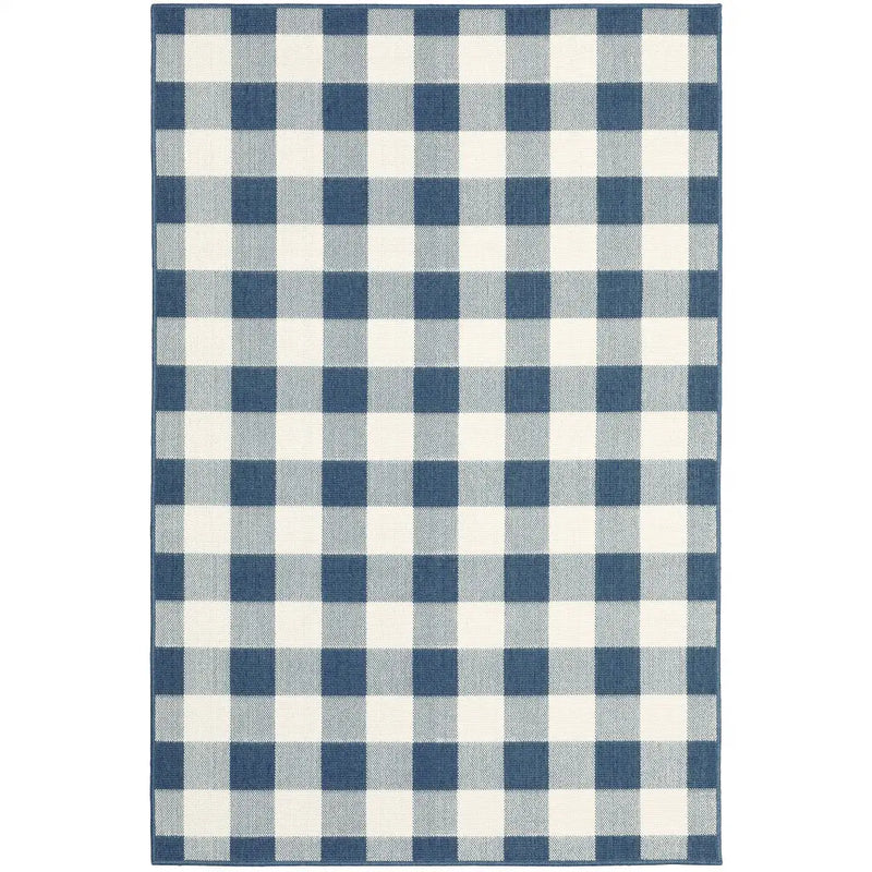 9' X 13' Blue and Ivory Geometric Stain Resistant Indoor Outdoor Area Rug Homeroots Outdoor