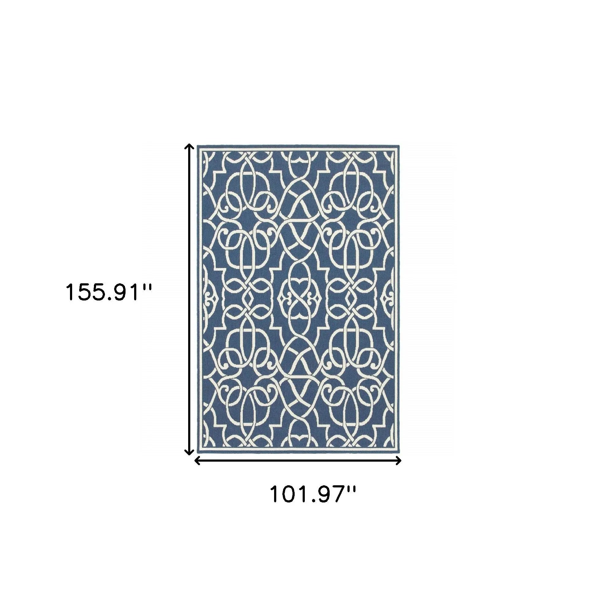 9' X 13' Blue and Ivory Geometric Stain Resistant Indoor Outdoor Area Rug Homeroots Outdoor